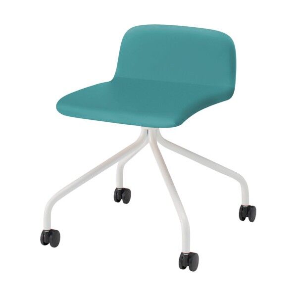 ノットワークローバックキャスターチェア張りぐるみ 脚ホワイト・ウレタンレザーターコイズブルー KLL-235DK-W9S4 1点