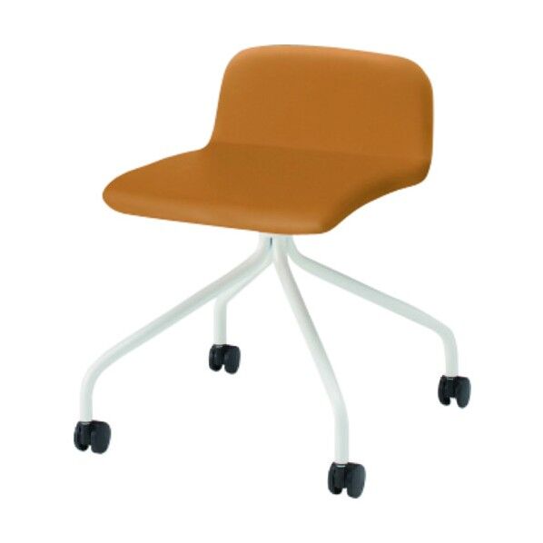 ノットワークローバックキャスターチェア張りぐるみ 脚ホワイト・ウレタンレザーパンプキンイエロー KLL-235DK-W9Y8 1点