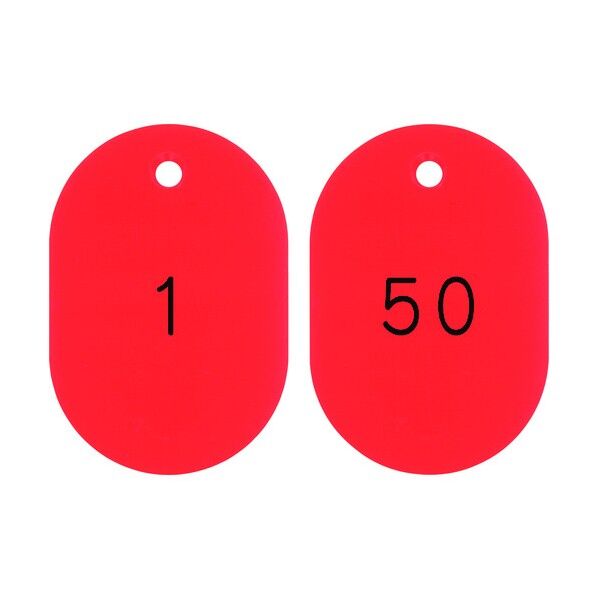 小判型番号札 1~50/連番号入 小判札604‐R(1~50) 赤 60×40mm 200211 50枚