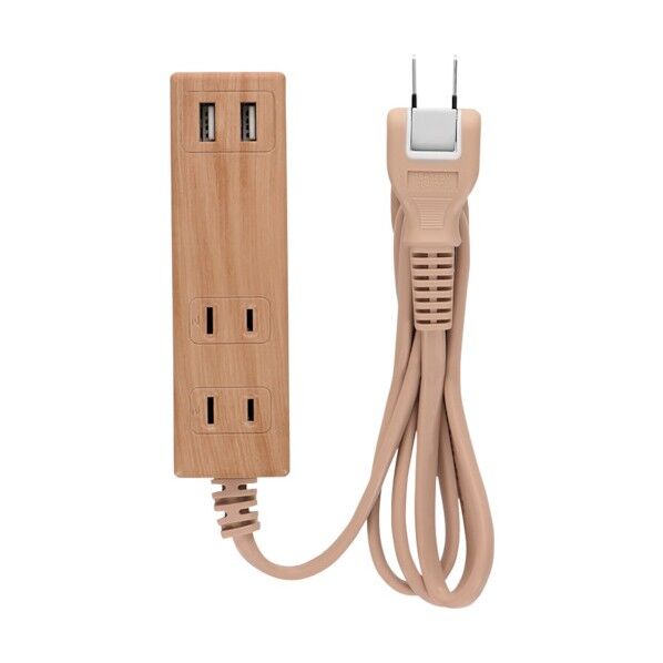 木目調カラー USB充電ポート付きスマートOAタップ