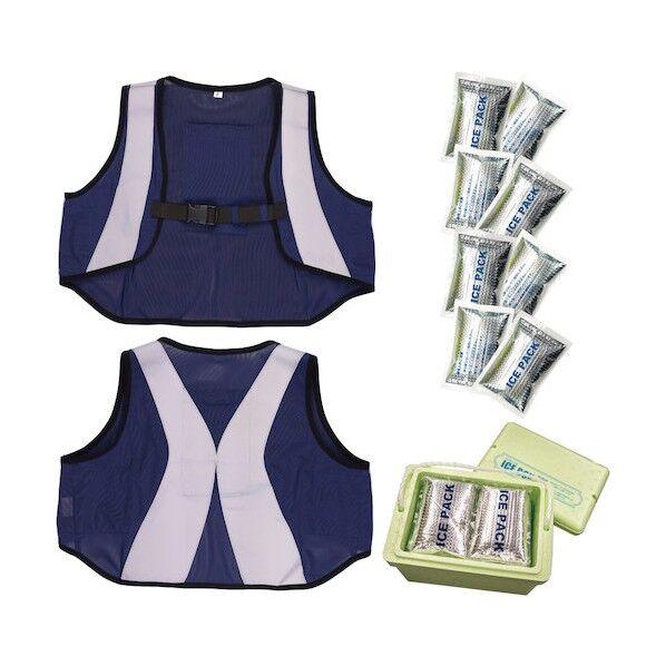 総メッシュクールベストセット:メッシュベスト(反射材付)ブラック+保冷剤8個入り+保冷ボックス付 5906F-OK0912OK0911-8 1式