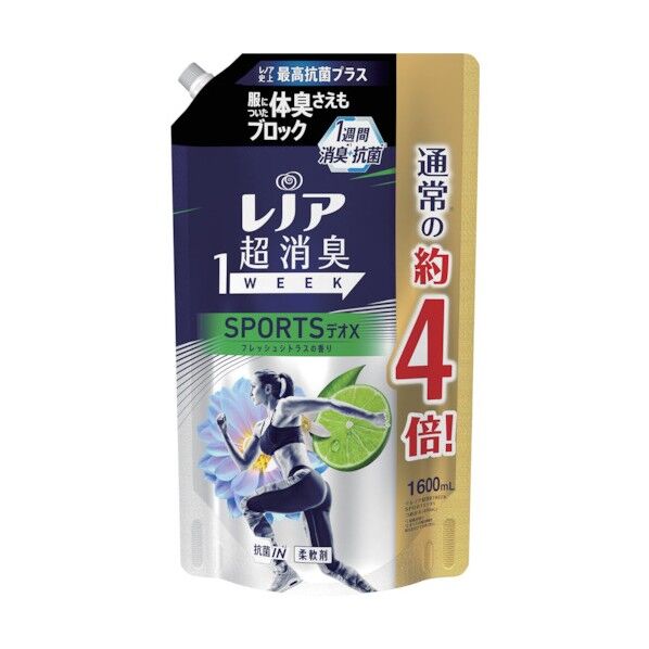 レノア 超消臭1week 柔軟剤 スポーツデオX フレッシュシトラスの香り 詰め替え 超特大 1600ml 104458 1点