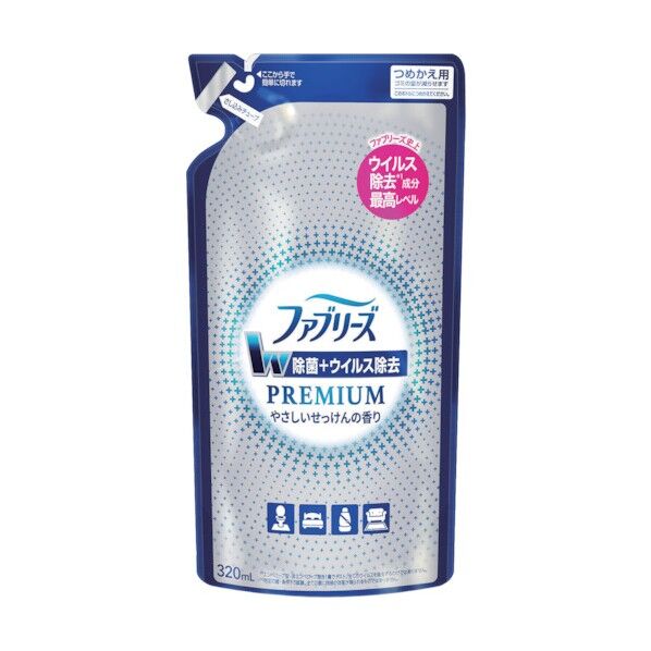 ファブリーズ W除菌+ウイルス除去 Premium やさしいせっけんの香り つめかえ 320ml 075482 1点