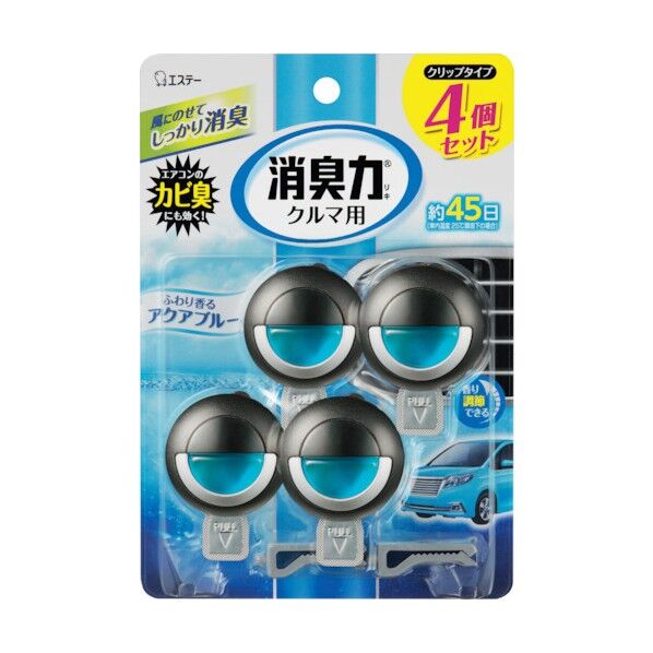 クルマの消臭力 クリップタイプ 4個セット アクアブルー ST12874 1点