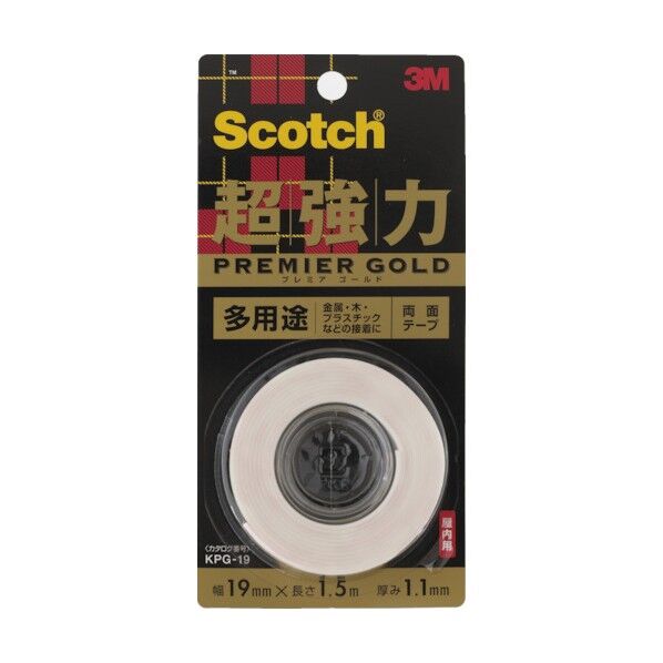 超強力プレミアゴールド 多用途両面テープ 白 幅19mm×長さ1.5m×厚み1.1mm KPG-19 1点