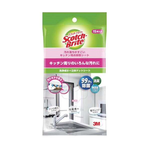 ※法人専用品※3M(スリーエム) 汚レ落チガスゴイキッチン用オ掃除シート 白 KCS-15 15枚...