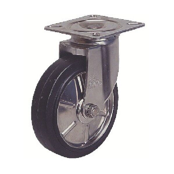 シシク ステンレスキャスター 自在ストッパー付 125径 ゴム車