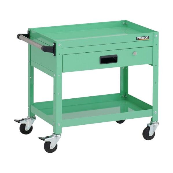 ラビットワゴン 600X400XH600 2段 1段引出 ハンドル付 ゴム車輪 ヤンググリーン RBW-662VH YG 1点