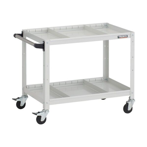 ラビットワゴン 700X450XH600  2段 仕切板2段付 ハンドル付 ゴム車輪 ホワイト RBW-672S2H W 1点