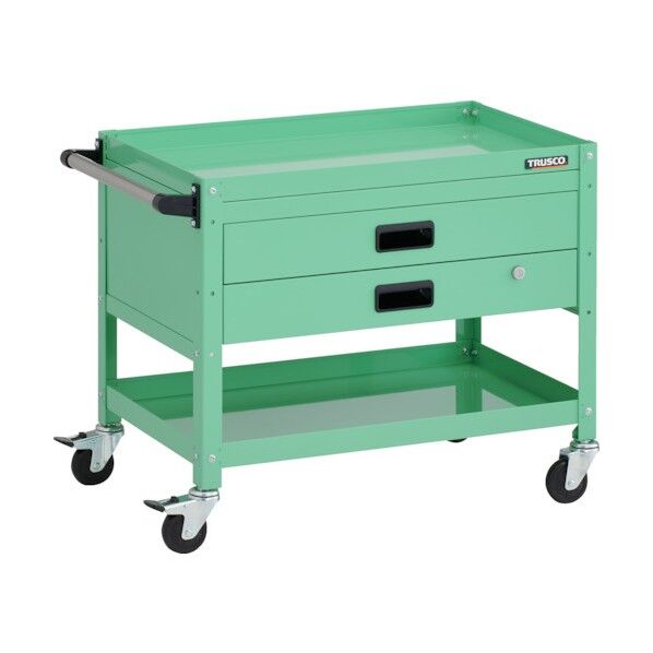 ラビットワゴン 700X450XH600 2段 2段引出付 ハンドル付 ゴム車輪 ヤンググリーン RBW-672XH YG 1点