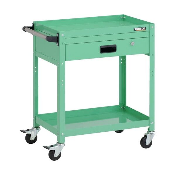 ラビットワゴン 600X400XH740 2段 1段引出付 ハンドル付 ゴム車輪 ヤンググリーン RBW-762VH YG 1点