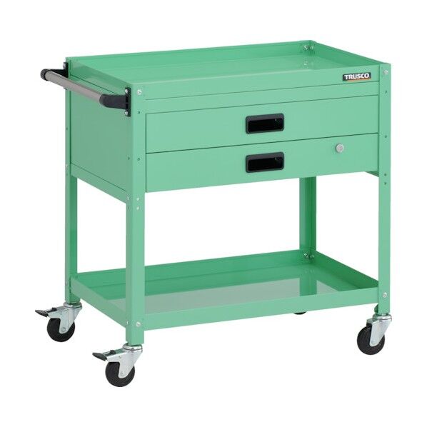 ラビットワゴン 700X450XH740 2段 2段引出付 ハンドル付 ゴム車輪 ヤンググリーン RBW-772XH YG 1点