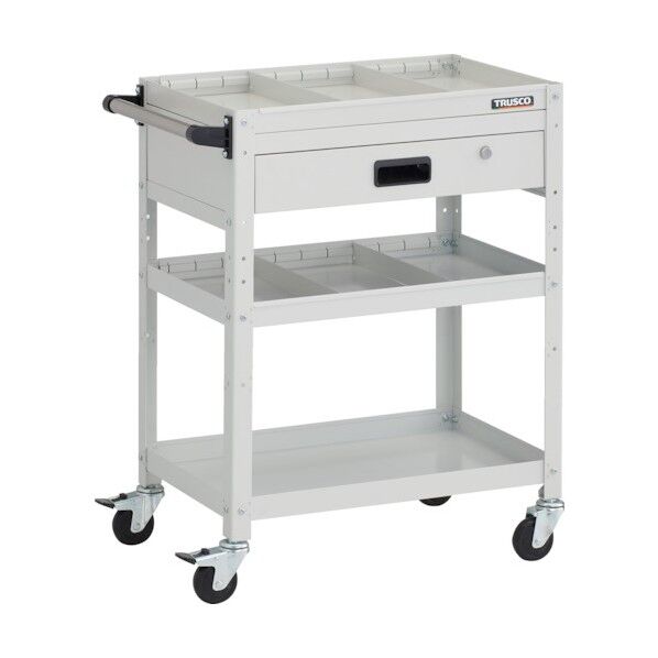 ラビットワゴン 600X400XH810 3段 1段引出付 仕切板2段付 ハンドル付 ゴム車輪 ホワイト RBW-863S2VH W 1点