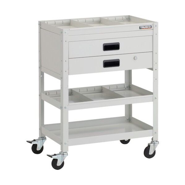 ラビットワゴン 600X400XH810 2段引出 仕切板2段付 ゴム車輪 ホワイト RBW-863S2X-W 1点