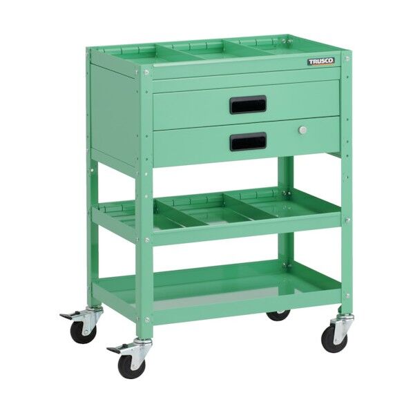 ラビットワゴン 600X400XH810 2段引出 仕切板2段付 ゴム車輪 ヤンググリーン RBW-863S2X-YG 1点