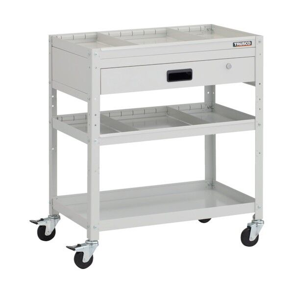 ラビットワゴン 700X450XH810 1段引出 仕切板2段付 ゴム車輪 ホワイト RBW-873S2V-W 1点