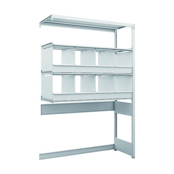 K1型抗菌塗装高密度収納棚 下段開放型 H1900XW1250XD475 4段 仕切りトレ-8個付 連結型 K1-U6444C8B 1点