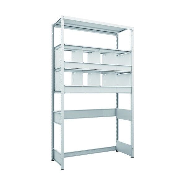 K1型抗菌塗装高密度収納棚 下段開放型 H2200XW1250XD475 4段 仕切りトレ-8個付 K1-U7444D8 1点