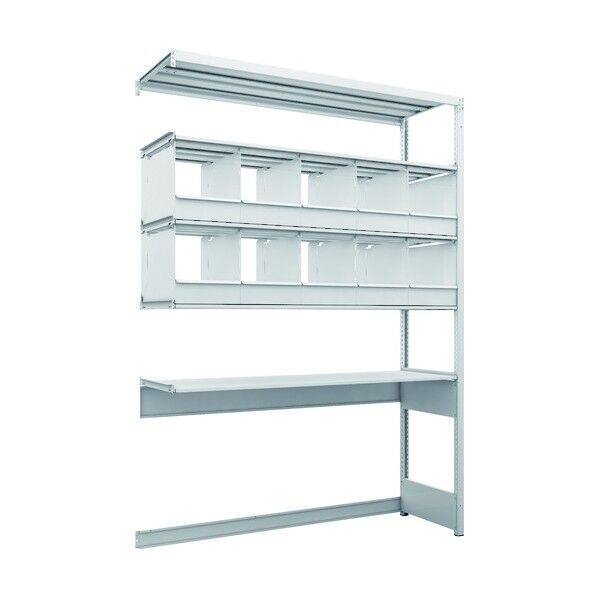 K1型抗菌塗装高密度収納棚 下段開放型 H2200XW1550XD475 5段 仕切りトレー10個付 連結型 K1-U7545C10B 1点