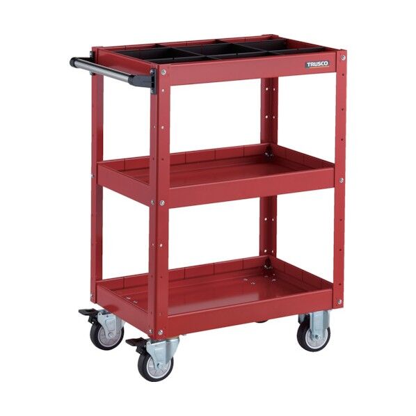 イーグルワゴン 600X400XH880 深型3段 1段仕切板付 ウレタン車輪 レッド EGW-963F3S1U-RR 1点