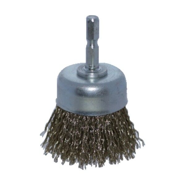 軸付カップブラシ(軸径6.35mm) 真鍮メッキ鋼線