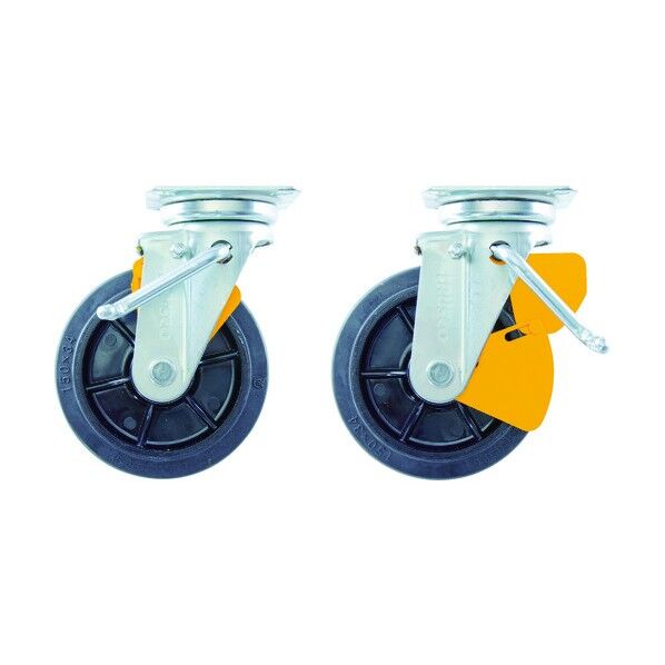 ブレーキサインプレート式キャスター(プレス製ゴム車) かご車用