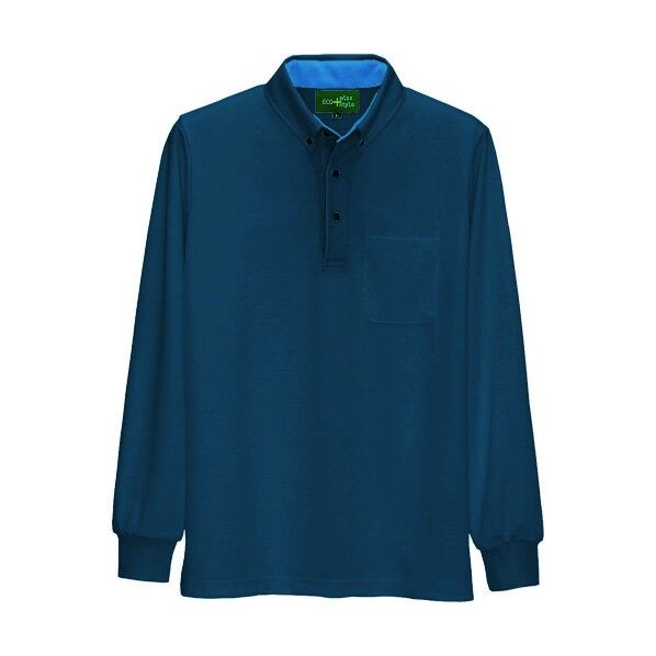 制電長袖ボタンダウンポロシャツ(男女兼用) 076アイアンブルー 4L 50012 1