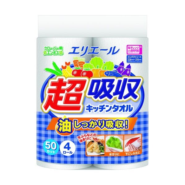超吸収キッチンタオル4ロール(50カット)X12パック入 823165 12点