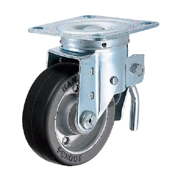 Sシリーズ自在トータルロック付幅広ゴム車100mm 平戸車 615SWR100 1個