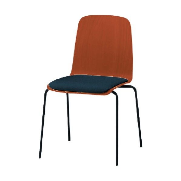 ノットワーク 背座一体スタッキングチェア クッション付 背座色ラスティックビーチM・脚サテンブラック・布地インディゴブルー KLL-120C-TTN2 1点