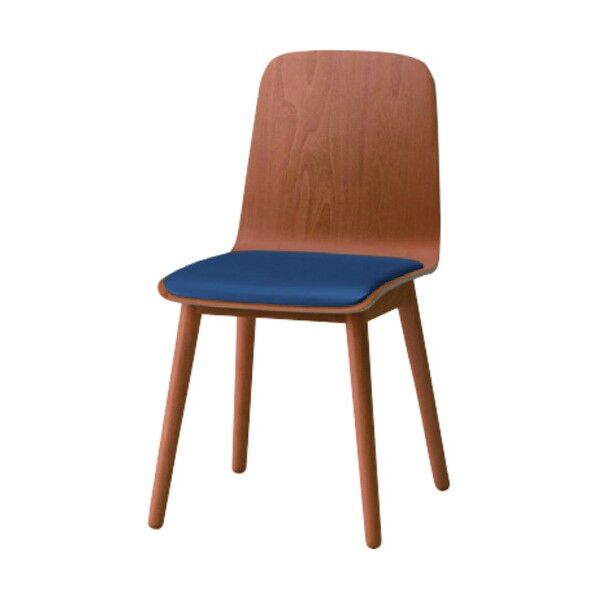 ノットワーク背座一体木脚チェア座パッド付 背座脚ラスティックビーチM・ウレタンレザーインディゴブルー KLL-124DK-MN2 1点