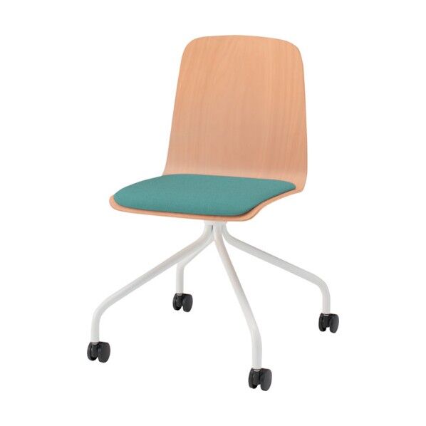 ノットワーク背座一体キャスターチェア座パッド付 背座ラスティックビーチL・脚ホワイト・布地サックスブルー KLL-125C-GHA4 1点