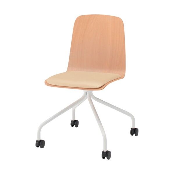 ノットワーク背座一体キャスターチェア座パット付 背座ラスティックビーチL・脚ホワイト・ウレタンレザーミルキーホワイト KLL-125DK-GHH8 1点