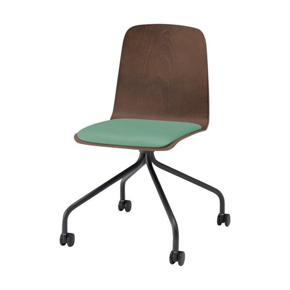 ノットワーク背座一体キャスターチェア座パット付 背座ラスティックビーチD・脚サテンブラック・ウレタンレザーライトグレイッシュグリーン KLL-125DK-TNE4 1点