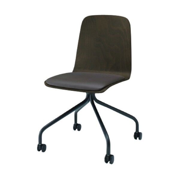 ノットワーク背座一体キャスターチェア座パッド付 背座ラスティックビーチD・脚サテンブラック・ウレタンレザーセピアブラウン KLL-125DK-TNK1 1点