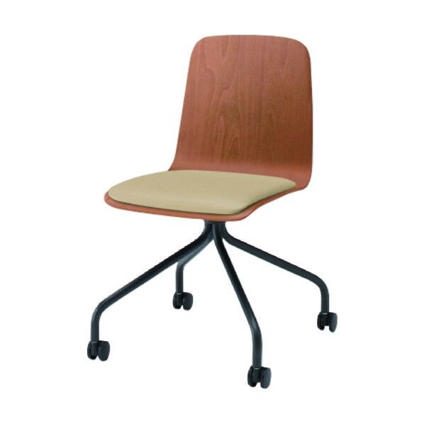 ノットワーク背座一体キャスターチェア座パッド付 背座ラスティックビーチM・脚サテンブラック・ウレタンレザーサンドイエロー KLL-125DK-TTY3 1点