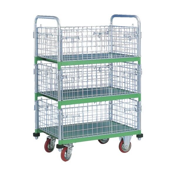 メッシュパックロール標準3段タイプ 四方囲い棚板付き 665B 1点