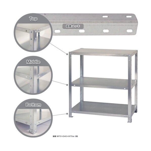 北島 ボルト式棚 荷重40kg スマートラック 開放型  3段 亜鉛メッキ 450×300×600 NSTR-124-3-Z 1点