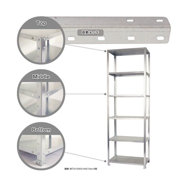 ボルト式棚 荷重40kg スマートラック 開放型 6段 亜鉛メッキ 800×300×2100 NSTR-754-6-Z 1点
