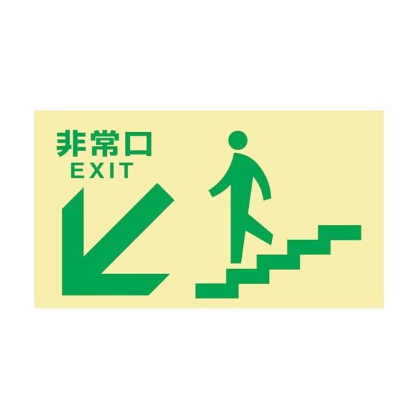 高輝度蓄光避難誘導標識 非常口 階段左下 TKN108 130×230 東京都条例適合品