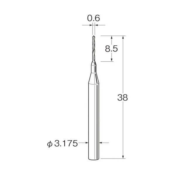 ツイストドリル(超硬合金)刃径(mm):0.6シャンク径(mm):3.175 T3006 1本