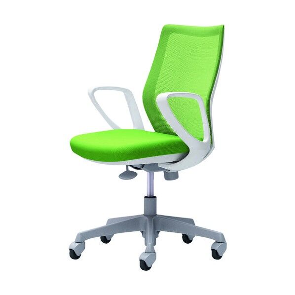 CG-M 固定肘 背メッシュ ハンガー無 ホワイトボディ ゴムキャスター ライムグリーン CG21XR FZK5 1点