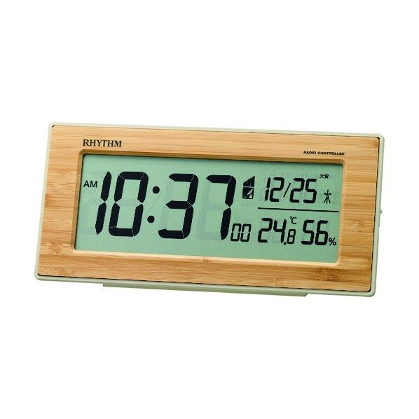 リズム 電波 目覚まし時計 温湿度計付き ブラウン