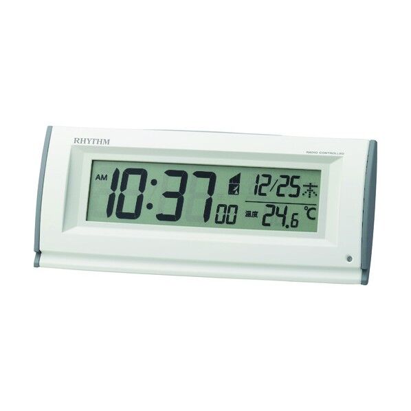 リズム 電波 目覚まし時計 温度計付き 暗所自動点灯機能 白