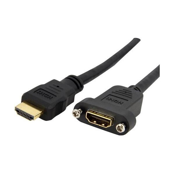 【法人専用品】HDMI1.4ケーブル/4K30Hz/パネルマウント型/ハイスピード/メス-オス/モニターケーブル ブラック 長さ91cm×幅34mm×高さ12.3mm HDMIPNLFM3 1本