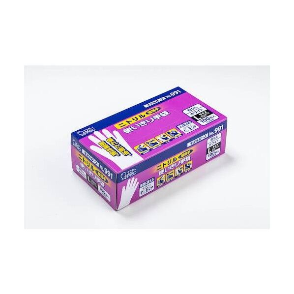 エステー NO.991ニトリル使い切り手袋 L ホワイト (粉なし) NO.991L-W 100枚