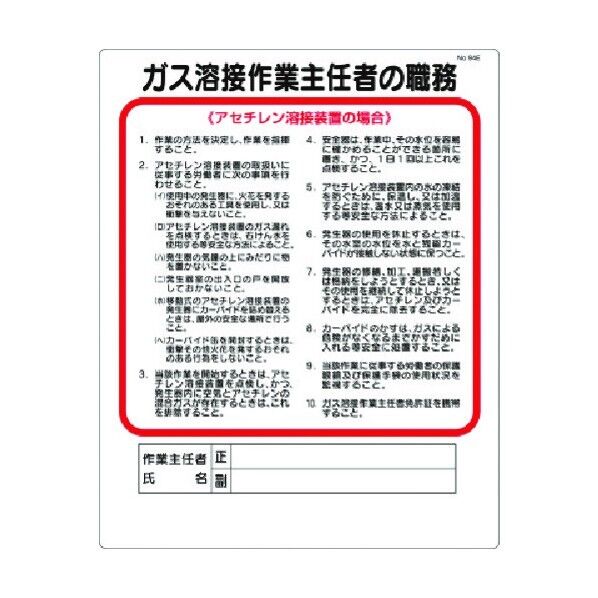 職務標識 ガス溶接作業主任者…(アセチレン溶接 94-E 1点