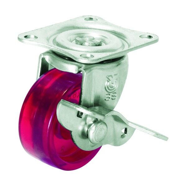 プレート式キャスター スケルトンキャスター (ポリカーボネート車) 自在ストッパー付