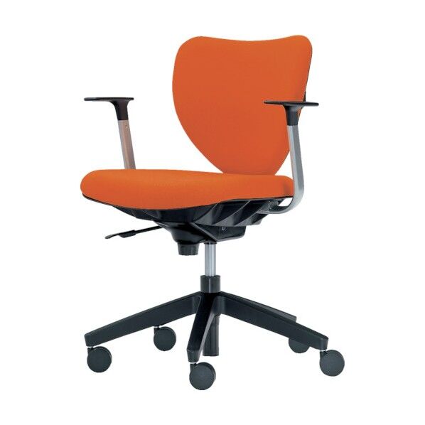 「エポチェア」ローバックT型肘付き布オレンジ 53401113 1