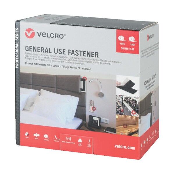 VELCRO[[R上]]結束テープ 多用途タイプ 幅50mm×長さ5m 黒 VEL-PS20006 1点